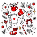 Big set of Christmas doodles elements.  Hand drawn vector illustration. Royalty Free Stock Photo
